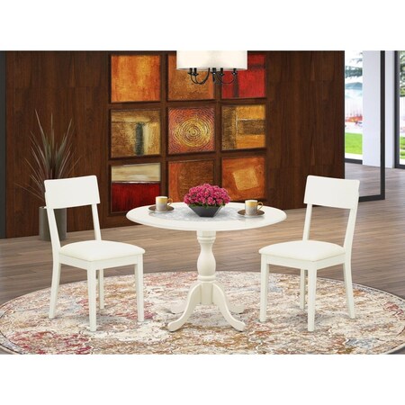 East West Furniture 3 Piece Dublin Dinette Set - Linen White DMAD3-LWH-LC